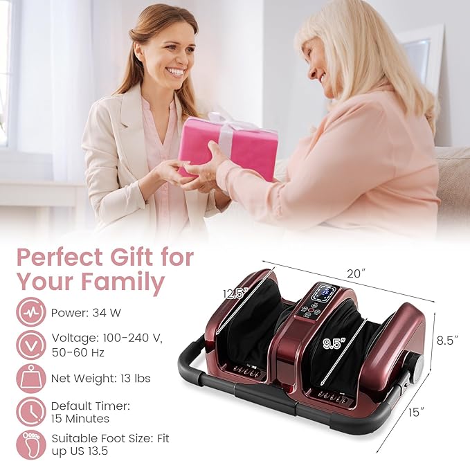 ARLIME Foot Massager with Heat Deep Kneading Shiatsu Massage Machine for Muscle Arm Relaxation Feet and Calf Massager Gifts for Adults (Red)