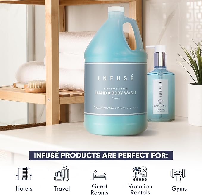 1-Shoppe All-in-Kit Hand/Body Wash | Infuse White Tea &amp Coconut Hotel | 1 Gallon | For Hospitality &amp Vacation Rentals to Refill Dispensers | (Single Gallon)