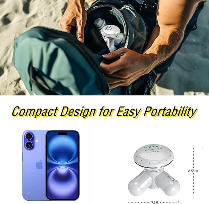 Handheld Mini Massager Hand Held Full Body Personal Massager Percussion Muscle Pain Relief for Neck Back Shoulder Hand Massage Tools Cordless Massagers Vibrating-White