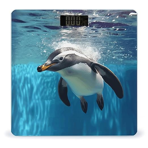 Swimming Penguin Bathroom Scale Large LCD Backlight Display Digital Scale Rounded Corners Body Scales Automatic Power On/Off Bathroom Scales for Home Bedrooms