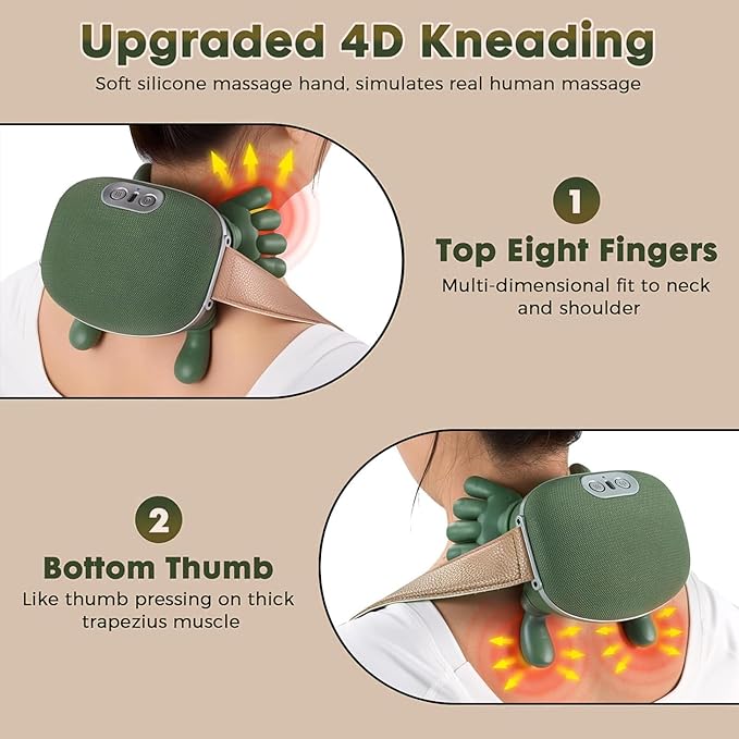 Deep Tissue Shiatsu Neck Massager with Heat 4D Kneading Electric Massager for Neck Shoulders Foot &amp Back Cordless Portable Masajeador de Espalda y Cuello for Home Office Travel