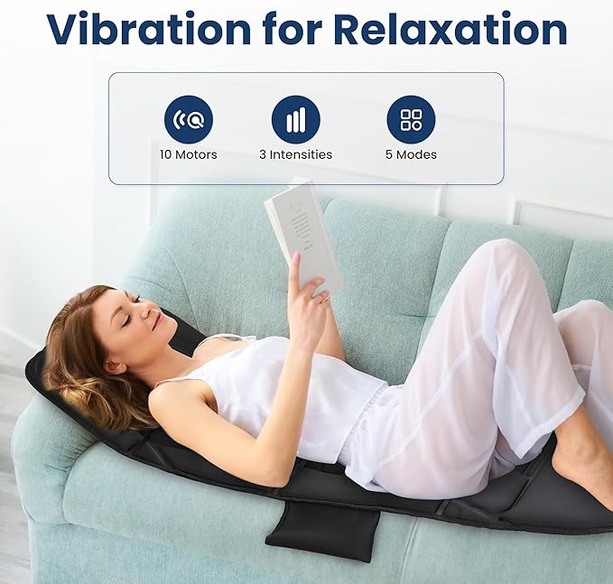 COMFIER Full Body Massage Mat with Heat 10 Vibration Motors 4 Heating Zones 30-Minute Auto Shut-Off Foldable Relaxation Pad for 3 Adjustable Intensity– Vibration Massage Only