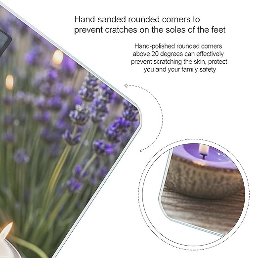 Purple Lavender with Candles Bathroom Scale for Body Weight Bathroom Weighing Scales with Back Lit LED Display Sturdy Tempered Glass Body Weight Bathroom Scale 400lb Weighing