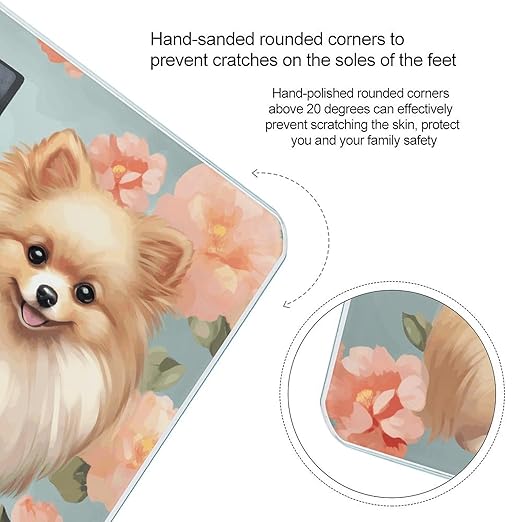 Pomeranians Pattern Bathroom Scale Large LCD Backlight Display Digital Scale Rounded Corners Body Scales Automatic Power On/Off Bathroom Scales for Home Bedrooms