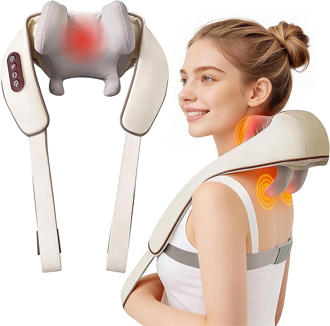 Cordless Shiatsu Neck and Shoulder Massager with Heat 6D Kneading Nodes for Back Massage &amp Deep Relaxation Auto 10 Mins Uses Whisper Quiet Rechargeable for Home Office Perfect Gifts for Men W