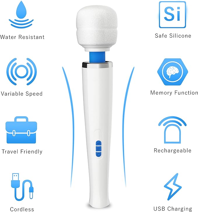 Therapeutic Cordless Massager - Powerful Massage Tool Handheld 8 Speeds 20 Patterns - Rechargeable Hand Massagers for Sore Muscles - Hand Held Massage Wand Tool for Neck &amp Back