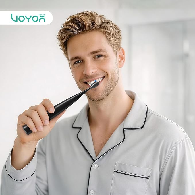 VOYOR-HEALTH Sonic Electric Toothbrush for AdultsTooth Brushes with 6 Brush Heads70-Day Battery LifeIPX7 Waterproof Rechargeable Travel Toothbrushes with 3 Modes for Family Use ET110(Black)
