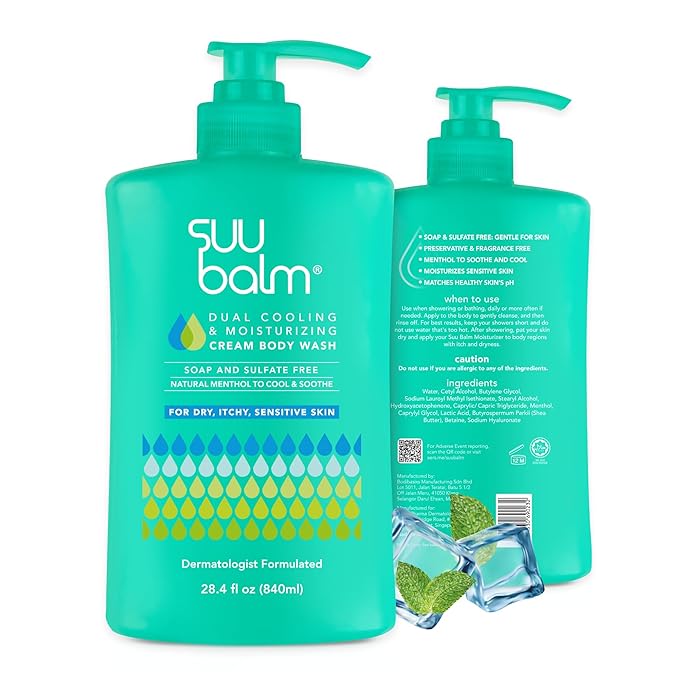 Suu Balm Anti Itch Body Wash Psoriasis Body Wash Eczema Body wash for adults Moisturising Cleanser for Dry Itchy Relief For Sensitive Skin Cooling Menthol Sulfate Free 28.4 fl oz