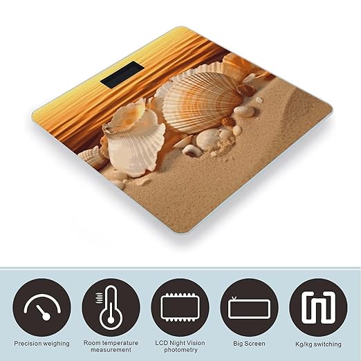 Shells and Sand Weight Scale Digital Electronic Scales Bathroom Scale Larg LCD Backlight Display High Precision MeasurementsTempered Glass