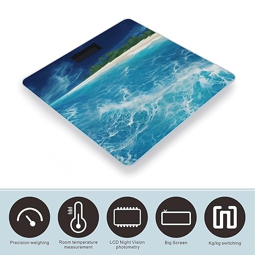 Tropical Ocean Beach Theme Smart Scale for Body Weight Accurate Bathroom Scale with LED Display Digital Weight Scales Weighing Machine High Precision Scales for Bath Home