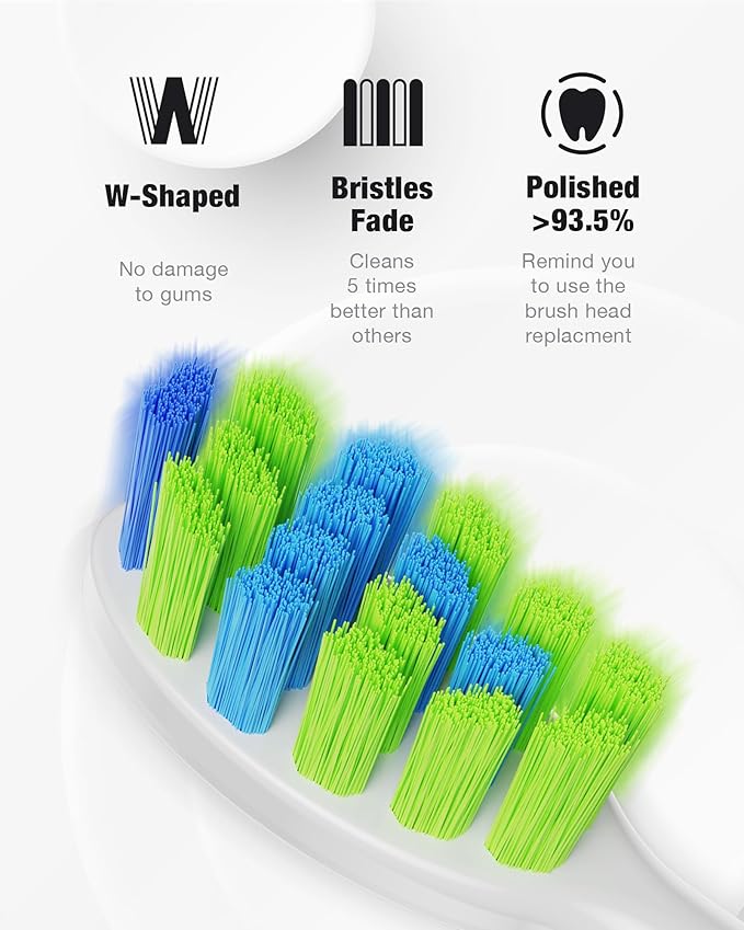 7AM2M Sonic Electric Toothbrush with 6 Brush Heads for Adults&ampKids One Charge for 120 Days Wireless Fast Charge 5 Modes 40000VPM Powered Toothbrush 2 Minutes Built in Smart Timer (Light Blue)
