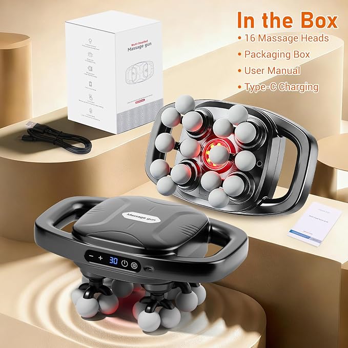 16 Heads Massage Gun Deep Tissue Massager with 3 Modes &amp 30 Levels Valentine's Day Gifts Large-Area Massage for Back Neck Shoulder Leg Waist Muscle Pain Relief Gift for Women and Men