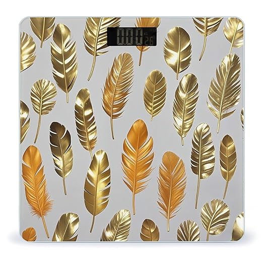 Gold and Orange Feathers Scale for Body Weight Highly Accurate Digital Bathroom Body Scale Digital Bathroom Scales for People Anti-Slip Large LCD Display Smart Scales