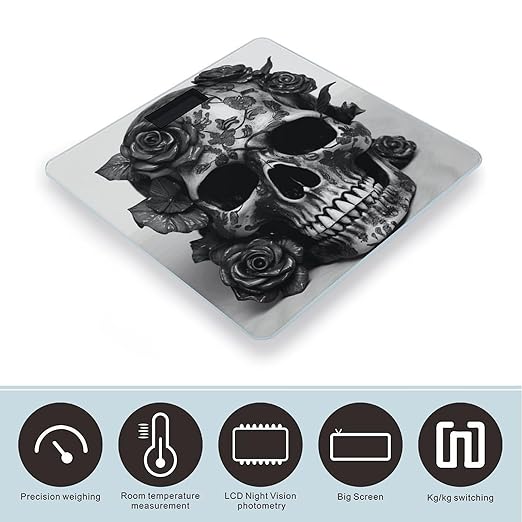 Black Skull Rose Smart Scale for Body Weight Accurate Bathroom Scale with LED Display Digital Weight Scales Weighing Machine High Precision Scales for Bath Home
