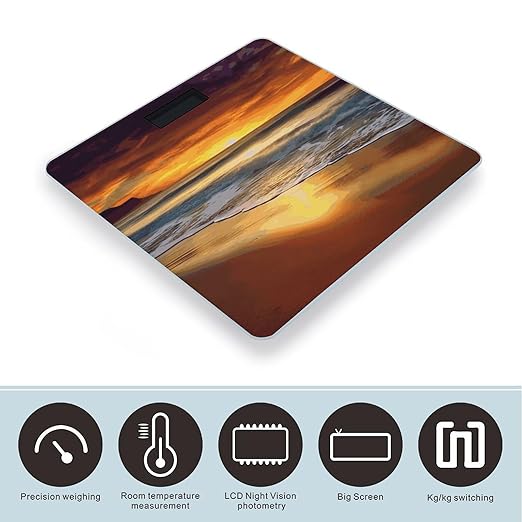 Sunset Beach Weight Scale Digital Electronic Scales Bathroom Scale Larg LCD Backlight Display High Precisio MeasurementsTempered Glass