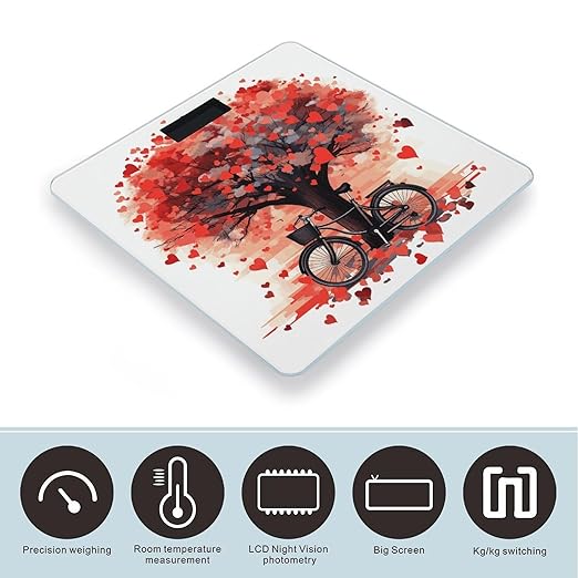 Heart Tree Bicycle Bathroom Scale for Body Weight Bathroom Weighing Scale with Backlit LCD Display Highly Accurate Measures Weight Up to 180kg