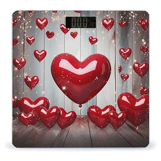Red Love Heart Scale for Body Weight Anti-Slip Tempered Glass Digital Bathroom Scales Clear LCD Display Weighing Scale Safe Rounded Corners Smart Scales