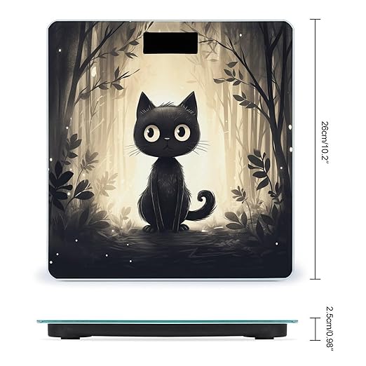 Hand Drawn Black Cat Scale for Body Weight Accurate Digital Bathroom Scale Toughened Glass High Precision Scales Smart Weight Scales with Large LCD Backlight Display Weighing Machine