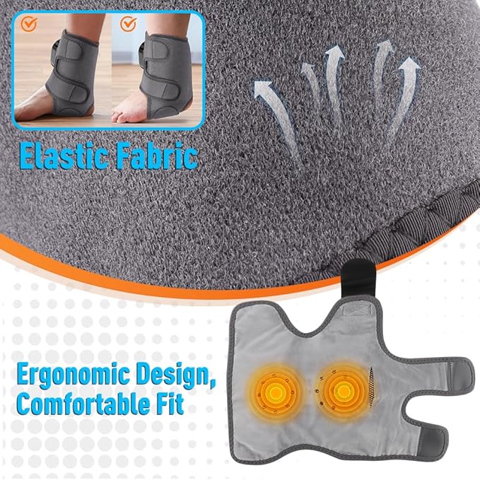 Ankle Massager3-in-1 Wearable Hot &amp Vibration Massager for Feet Ankles and Arms | Reusable Heating Pad Brace for Home Recovery (Grey)