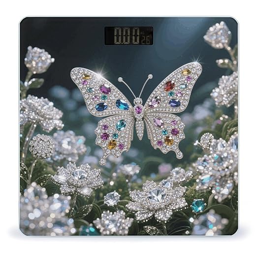 Jewel - Butterfly Bathroom Scale for Body Weight LCD Display Digital Bathroom Scale Tempered Glass Bathroom Weight Scales Fashion Smart Scales for Home Bedroom 400 Lb