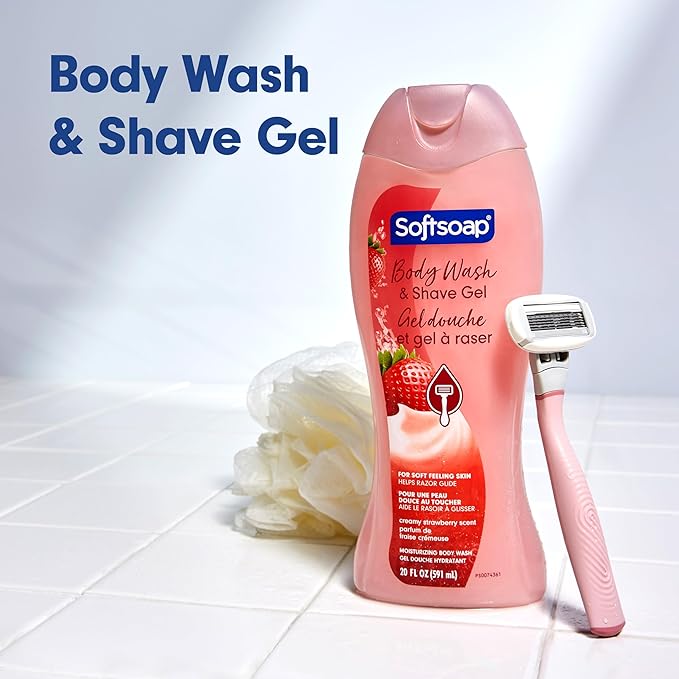 Softsoap Moisturizing Body Wash and Shave Gel Creamy Strawberry Scent 20 fl oz Bottle (Pack of 4)