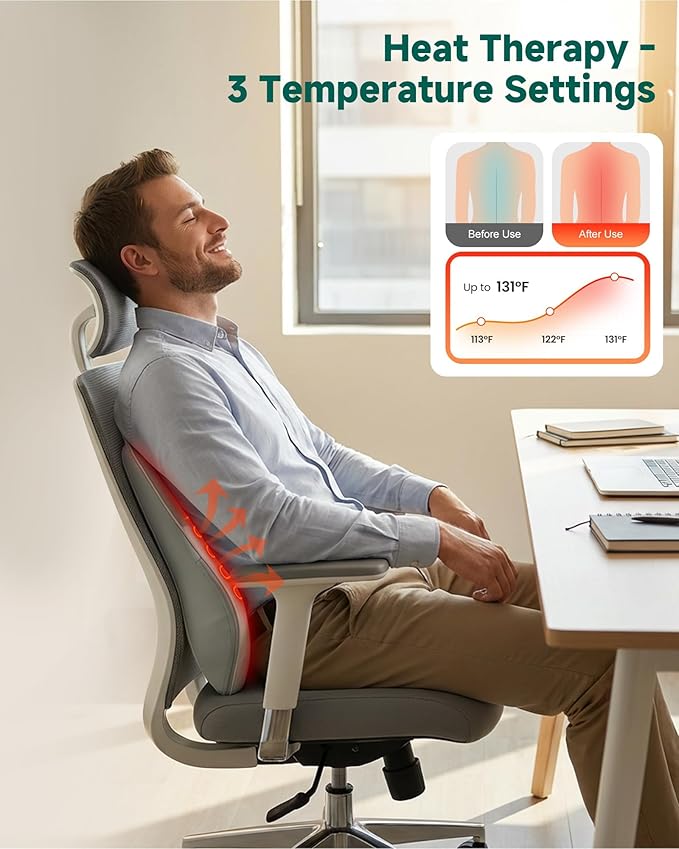 Snailax Shiatsu Back Massager with Heat 4D Kneading Neck Massager Back Neck Shoulder Massager for Pain Relief Deep Tissue 3 Speed/3 Modes Portable for Home Office Car Use