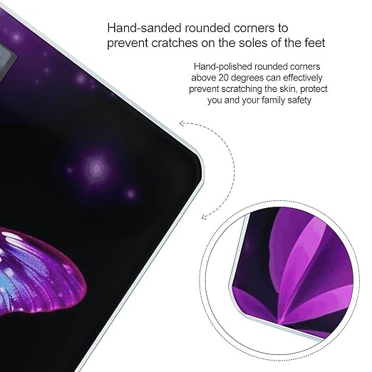 Blue Purple Butterfly Scale with LCD Precision Weighing Scales Sturdy Tempered Glass Weight Scales Easy-to-Read Anti-Slip Weight Digital Bathroom Scale for Daily