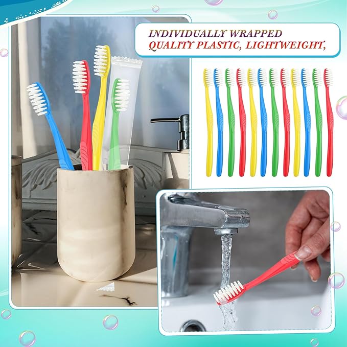 Tioncy 500 Pieces Disposable Toothbrushes Individually Wrapped Toothbrushes Bulk Soft Bristle Tooth Brush Travel Manual Brush for Adults Camping Homeless Office Dental Care