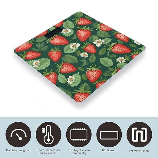 Fresh Strawberries and Leaves Scale for Body Weight Sturdy Tempered Glass Weighing Scales with LCD Display Accurate Digital Bathroom Scale Convenient Body Fat Smart Scales 400lb