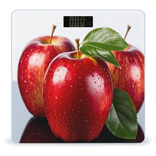 Red Apple Fruit Scale for Body Weight Accurate Digital Bathroom Scale Toughened Glass High Precision Scales Smart Weight Scales with Large LCD Backlight Display Weighing Machine