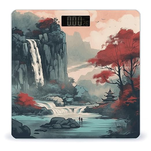 Waterfall Scene Painting Scale for Body Weight Accurate Digital Bathroom Scale Toughened Glass High Precision Scales Smart Weight Scales with Large LCD Backlight Display Weighing Machine