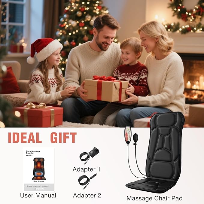 Massage Chair Pad with Adjustable Lumbar Support Back Massager with HeatChair Massager with 8 Vibration Motors for Stress and Fatigue Relief Deep Tissue Gift Massage Seat Cushion