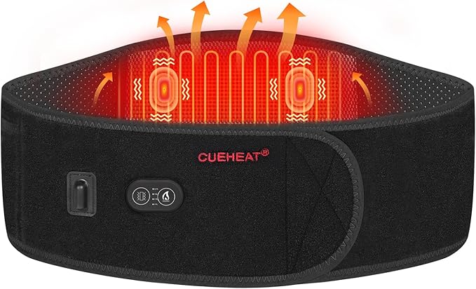 CUEHEAT Heated Waist Belt Cordless Heating Pad for Low Back Electrical Heating and Massage Rechargeable Battery Powered (Black 53 inches)
