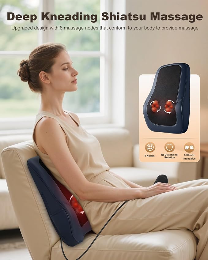 Beleduc Back Massager for Back Pain Deep Tissue Shiatsu Back Neck Massager with HeatVibration Massage Deep Kneading Massage Pillow for Neck Shoulder