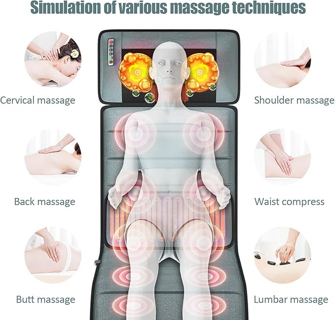 Massage MattressElectric Whole Body Heating Vibrating Mat - Portable Multifunctional Back Massager Tool for Dad Mum Men Women