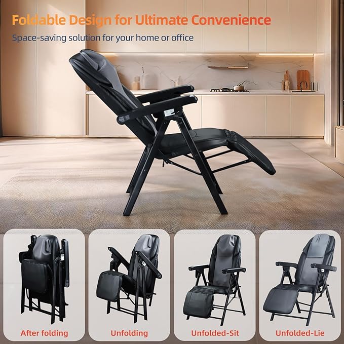 Foldable Electric Massage Chair with Heat FR-M25D Full Body Massage Portable Adjustable Backrest Height Neck Position Suitable for Heights from 59 in to 79 in