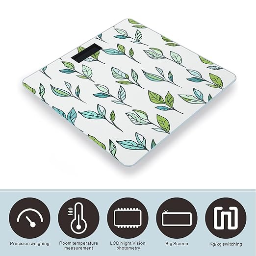 Hand Drawn Tea Leaves Scale for Body Weight Smart Scales Digital Bathroom Scale High Precision Weighing Scales with Large Display Weighing Machine for People