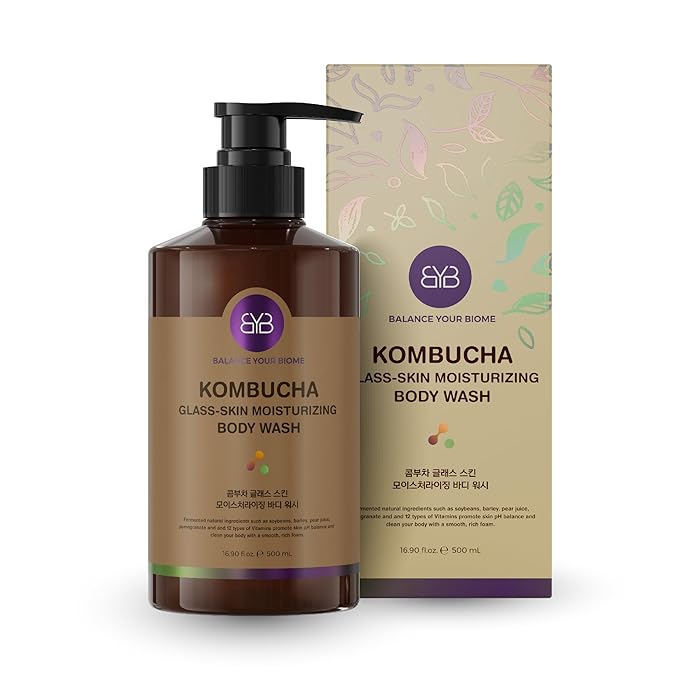 Kombucha Glass-Skin Moisturizing Body Wash K-BeautyFermented soybean barley Pear Juice Pomegranates12 Vitamins Nurishing Cleansing 16.9 fl.ozNo Silicone.Rich micro-foam gently cleanses