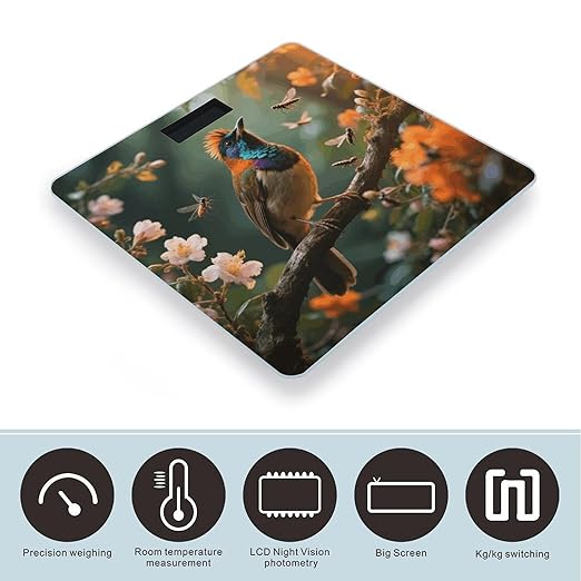 Royal Flycatcher Weight Scale Cute Bathroom Scale for Body Highly Accurate Digital Weighing Machine for People Compact LCD Display Scales with Sturdy Toughened Glass Scales