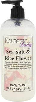 Eclectic Lady Liquid Pearl Body Wash - Sea Salt and Rice Flower Scent 3-in-1 Use For Bubble Bath Hand Soap &amp Body Wash Phthalate-Free Sea Salt and Rice Flower Fragrance Handcrafted in USA (16 o