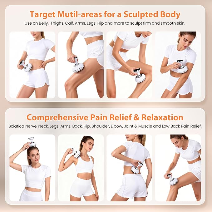 Lymphatic Drainage Massager Anti-Cellulite Massager For Body Cellulite and Thigh &amp Belly Stretch Marks Reduction Handheld Massage tools for lymphedema &amp lipedema Sciatica Nerve pain relief