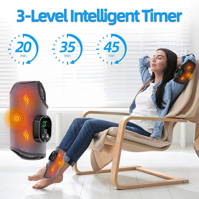 Cordless Ankle Massager with Heat and Vibration – 3 Vibration Levels 6 Heat Settings Rechargeable Auto Shut-Off Portable Foot Massager for Home Office Travel (Black)