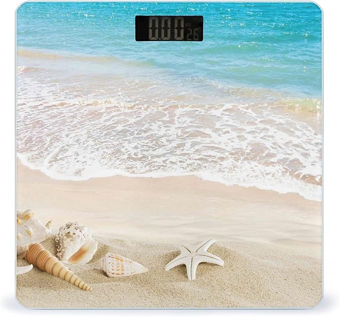 Ocean Beach Blue Sky Seafish Scale for Body Weight Digital Bathroom Scale Round Corner Design High Precision Body Weight Scale