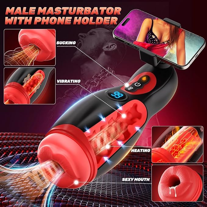 2026 Male Masterburbatar Hands Free with 9 Thrusting 9 Sucking Heating Vibration Modes Blowjobob Machine for Man Pocket Puzzy Mastusbafor Automatic Tight Viboators Sleeve Hoodies QEY31 (Red)