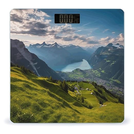 Switzerland Alps Bathroom Scale Large LCD Backlight Display Digital Scale Rounded Corners Body Scales Automatic Power On/Off Bathroom Scales for Home Bedrooms