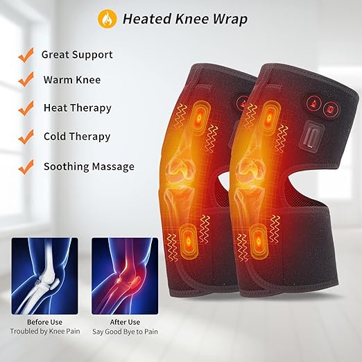 Heated Knee Brace Wrap with Massage - Battery Powered Heating Knee Brace for Men Women Elders(Double)