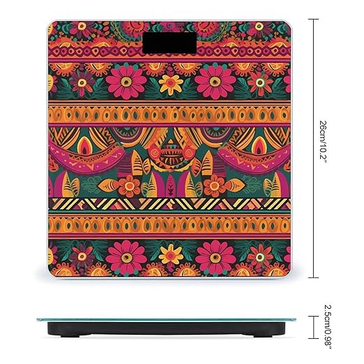 Mexican Folk Art Boho Weight Scale for Body Weight Digital Bathroom Scale High Capacity Accurate Digital Weighing Scales and Easy-to-Read on Backlit LCD Display Scales