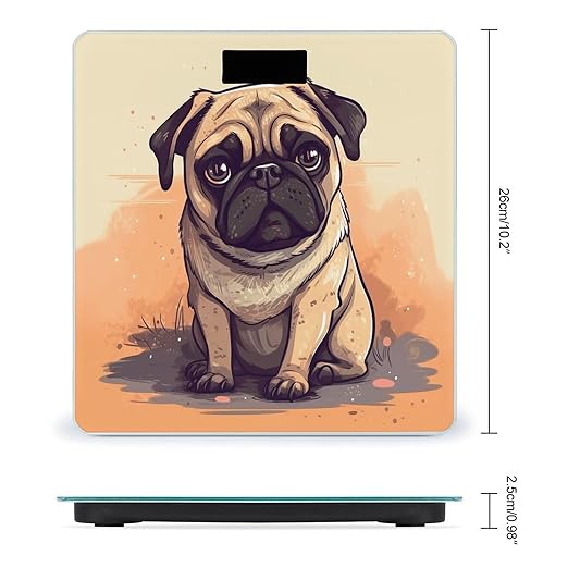 Pug Cartoon Bathroom Scale Large LCD Backlight Display Digital Scale Rounded Corners Body Scales Automatic Power On/Off Bathroom Scales for Home Bedrooms