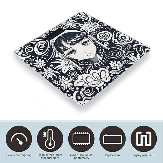 Ink Style Pattern Scale for Body Weight Digital Bathroom Scale Toughened Glass High Precision Scales for Body Weight with Large LCD Backlight Display Weight Scales