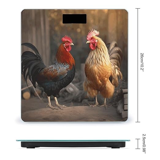 Rooster and Chicken Scale for Body Weight Anti-Slip Sturdy Tempered Glass Weighing Machine Highly Digital Accurate Bright LCD Bathroom Scale for Household Gift